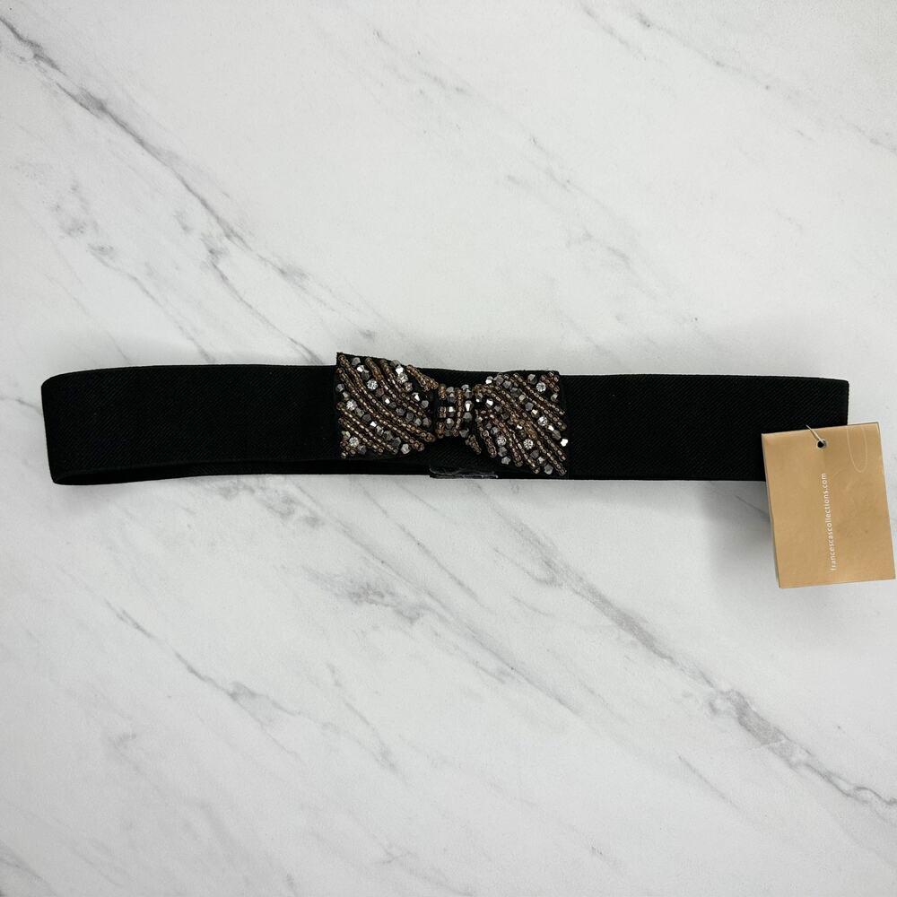NWT Francesca's Beaded Bow Stretch Cinch Belt Small/Medium (S/M) Black ✨